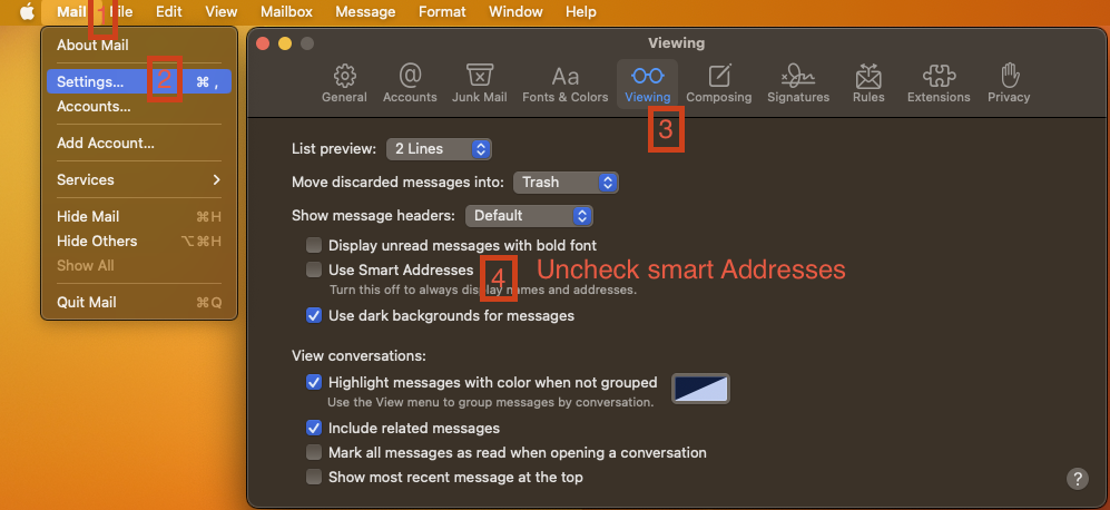 Apple Mail Viewing Settings